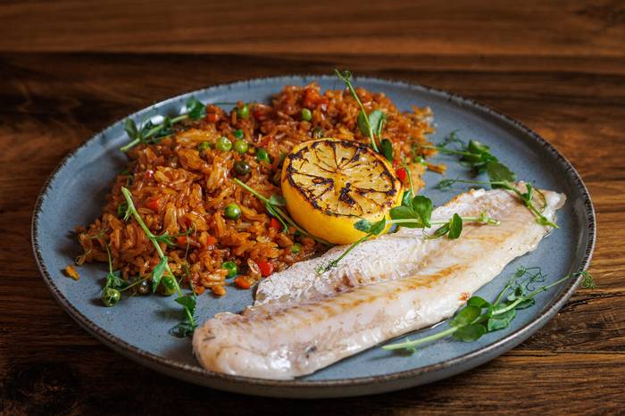 Grilled hake fillet