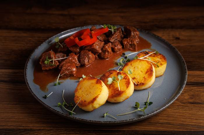 Beef stew with potato dumplings